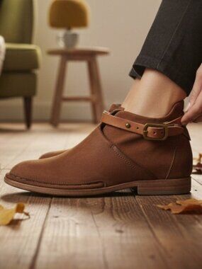 A.S. 98 Free People Felix Brown Suede Leather Belted Ankle Boot US Size 5.5 - 6